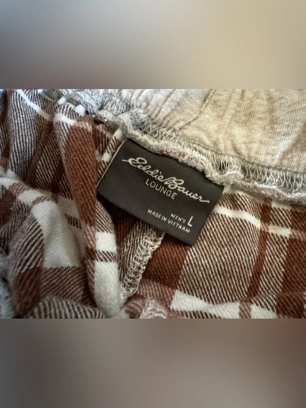 ddie Bauer Men’s L Brown Plaid Cotton Lounge Pajama Pants Drawstring